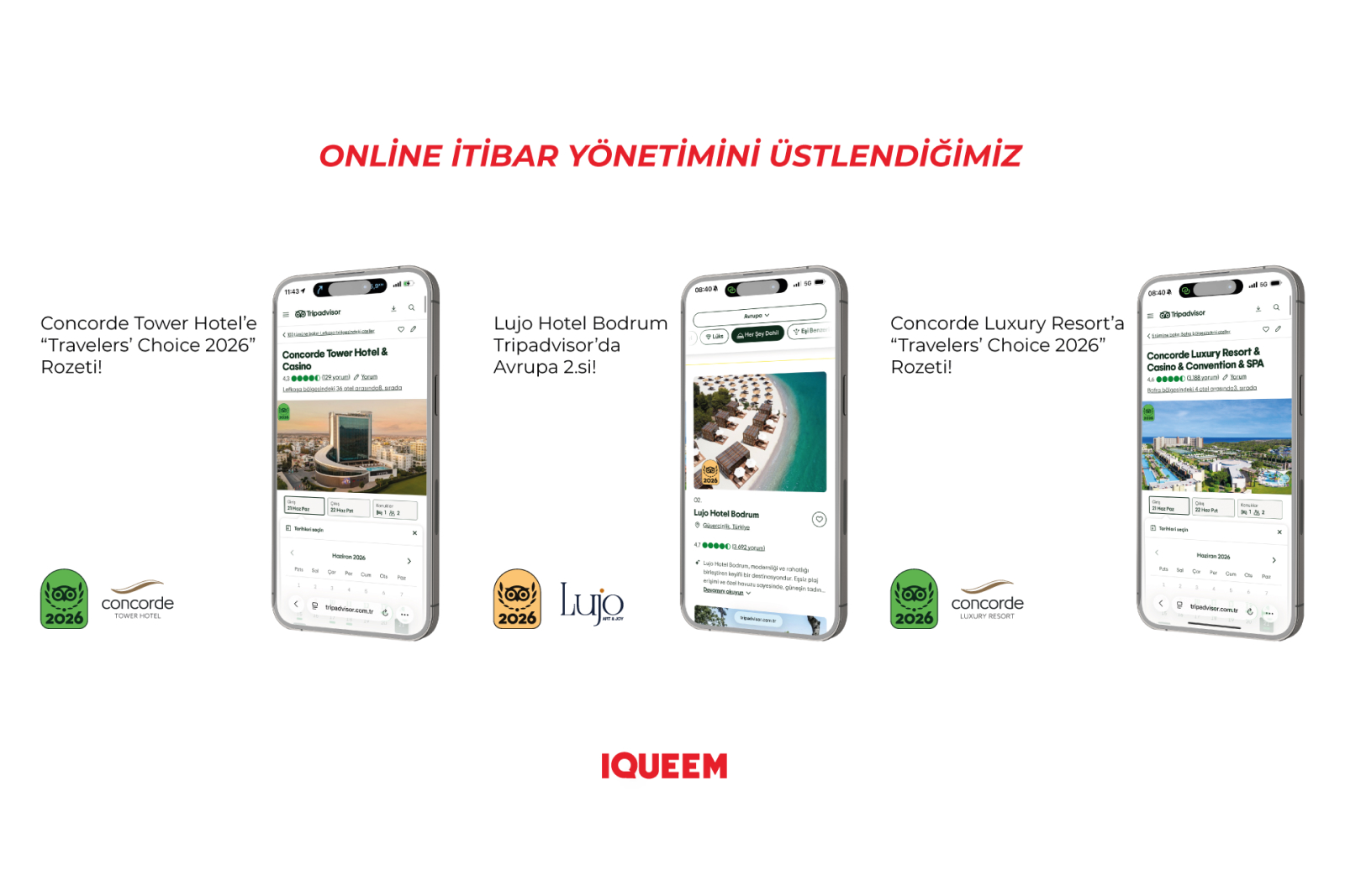 IQUEEM markaları Tripadvisor 2026 ödülleri